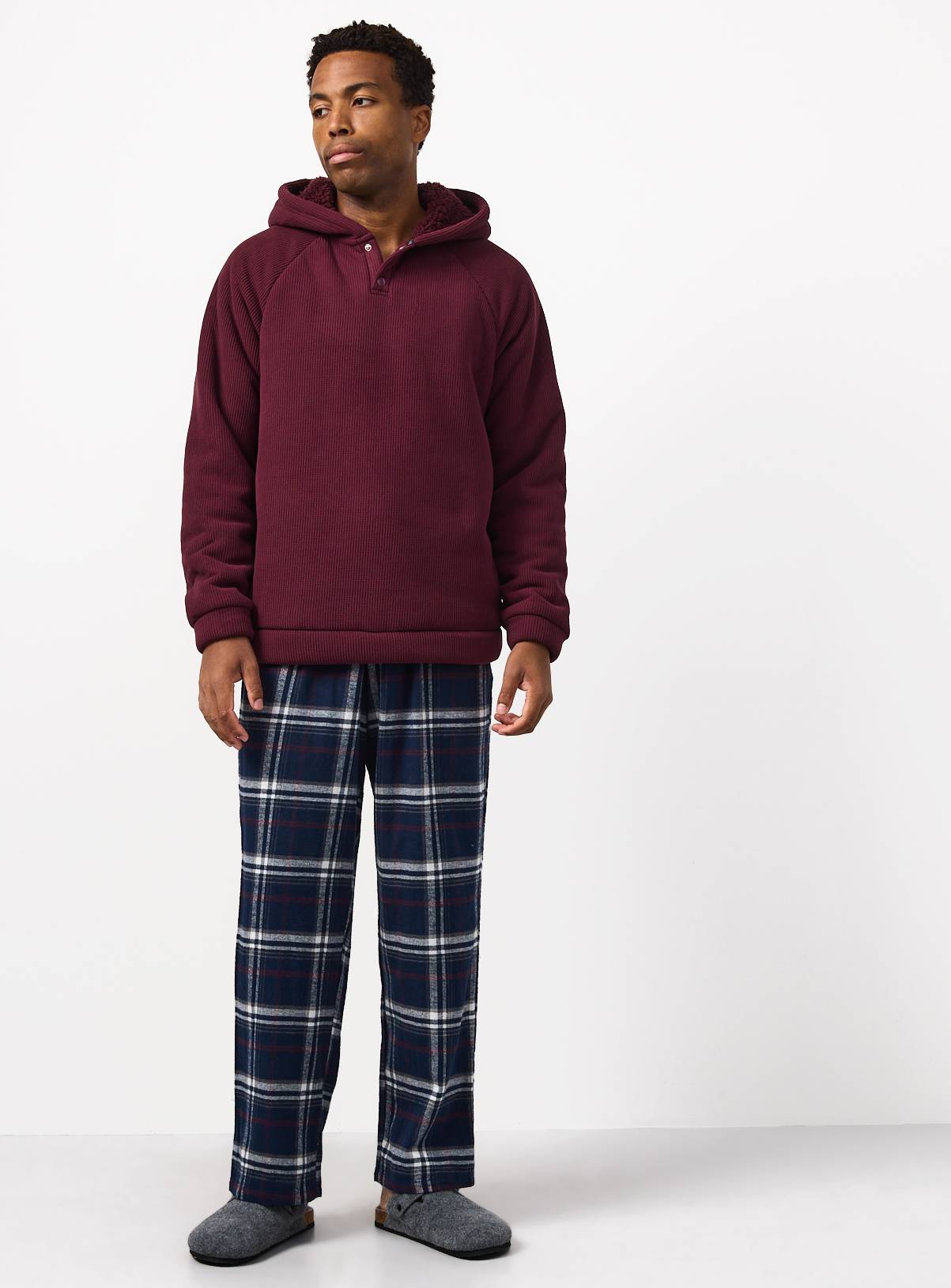 Burgundy Fleece Lined Waffle Hoodie Pyjamas M - Image 2
